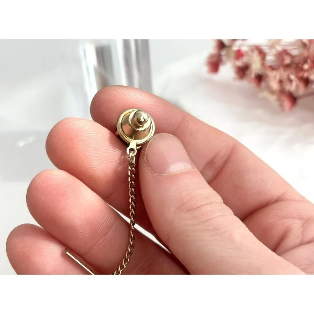 Faux Black Onyx Stone Silver Toned Vintage Men's Tie Tack